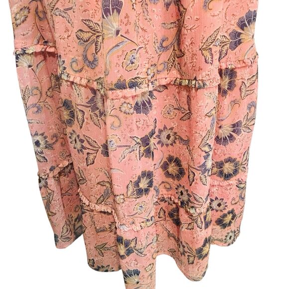 Patrons of Peace OTS Fresco Dress Sz Large Peach Floral Tiered Skirt - Picture 5 of 12